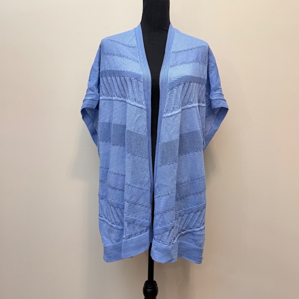Chicos Blue Open Front Poncho Cardigan Pointelle Womens S M Coastal Cottagecore